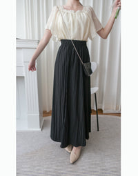 (百搭修腰微傘款式)  全橡筋百搭紋理傘形長裙, Skirt/ PT8426 (black sold out)