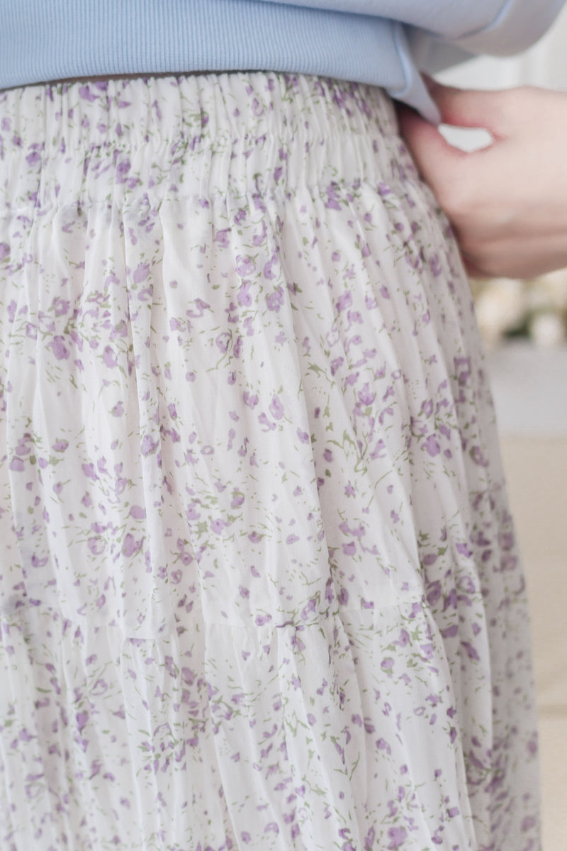 Floral Layers Skirt  輕柔漫舞碎花百褶長裙/ SK8900 (navy sold out)