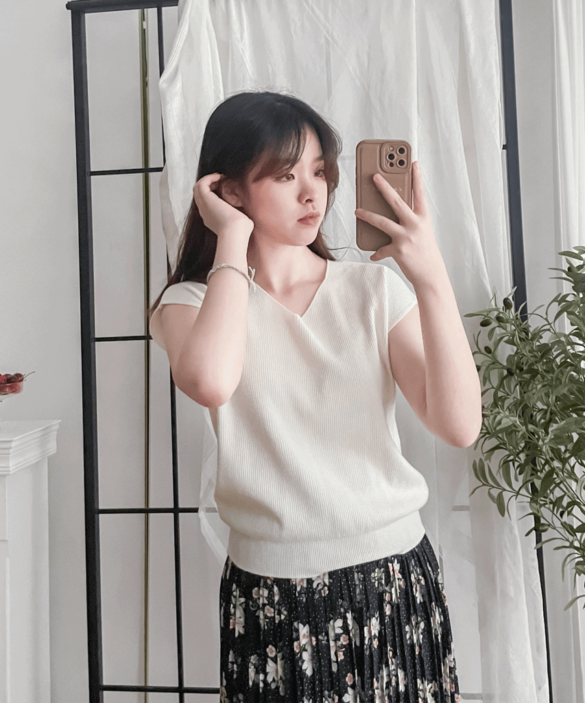 Knit 小袖V領棉棉針織上衣, Top/ TP8880
