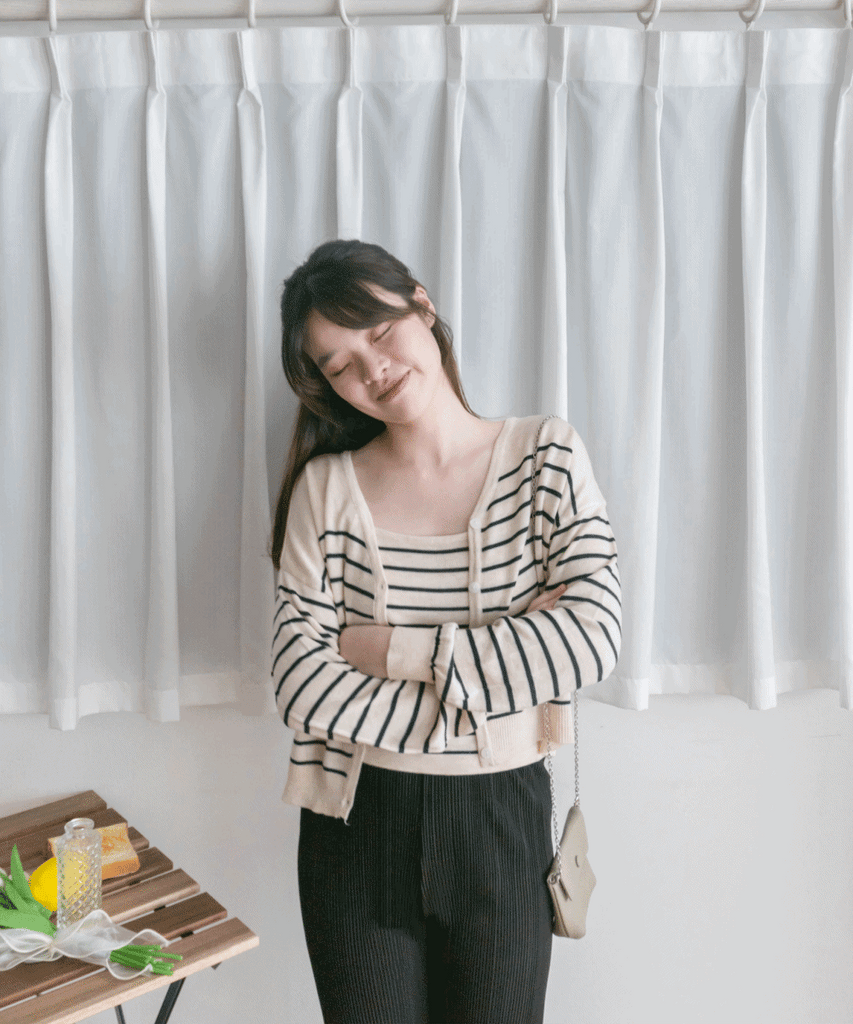 Stripe Set 棉線料平領吊帶連外套, Set/ TP8902 (ivory sold out)
