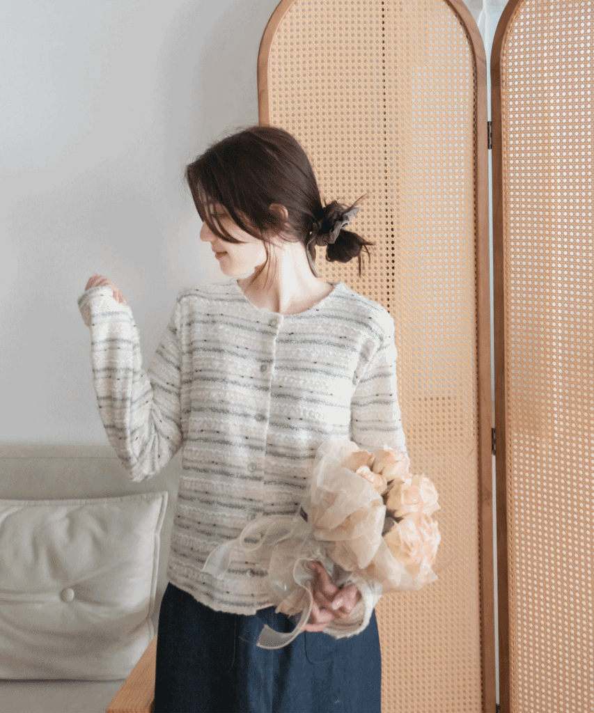 Knit Pattern 舒適織紋混色(白色Lace)合身上衣或外套, Top or Outer/ TP8910