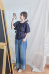 Pleated Tie-waist Top 簡約光澤深藍綁帶上衣/ TP9169