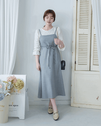 Light Tweed Vest Dress 防皺十字花紋修腰吊帶裙/ DS1118