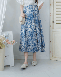 Champagne Floral Skirt 藍色線條花香檳質感面料傘裙/ SK8861 (pre-order 5月28截單)