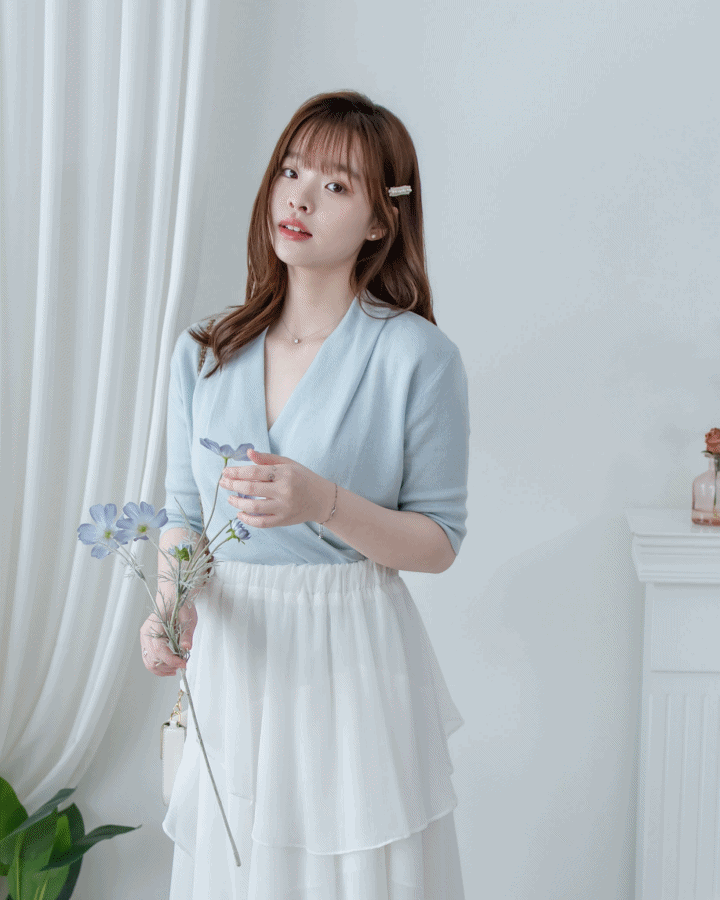 Wrap Knit Top 溫柔交疊領隨性織紋針織上衣/ TP9226 (pre-order mintblue)