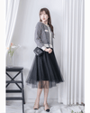 COCO Dress 優雅千鳥格紋黑色紗裙假兩件連身裙/ DS1033