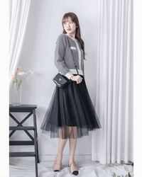 COCO Dress 優雅千鳥格紋黑色紗裙假兩件連身裙/ DS1033