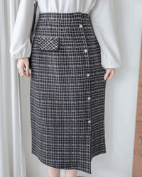 Checked Skirt 彈性A字立體微開衩格紋裙/ SK8918