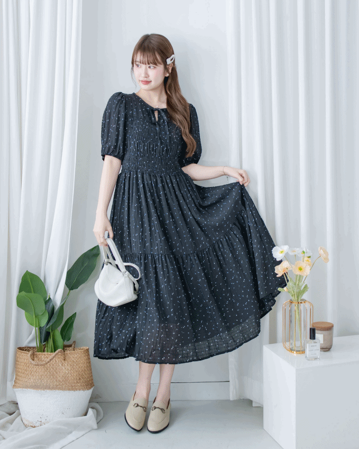 【現貨限量回歸 】Starry Floral Dress 流星小花彈性修身防皺連身裙/ DS1106