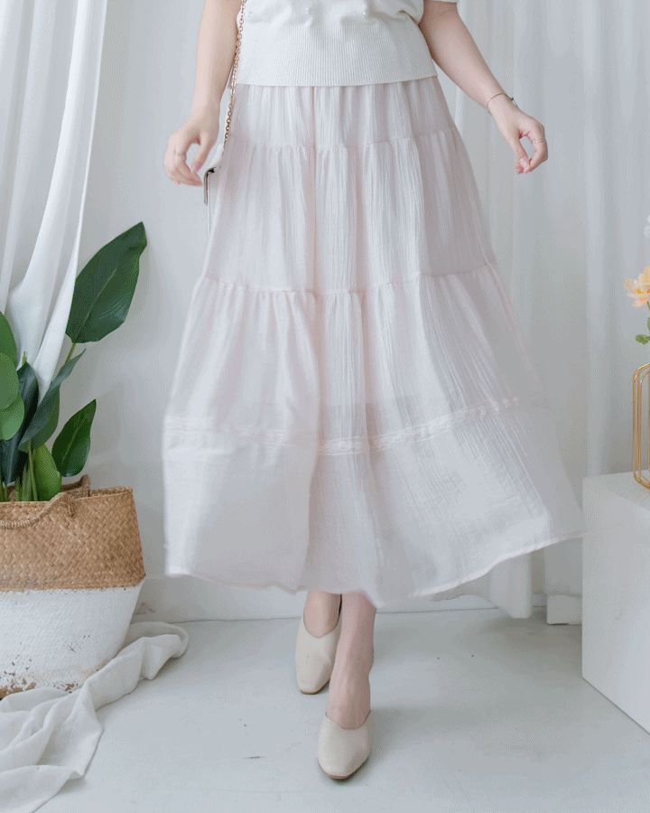 【現貨限量回歸 】Sakura Lace Skirt 櫻花粉通花層次質感傘裙/ SK8938