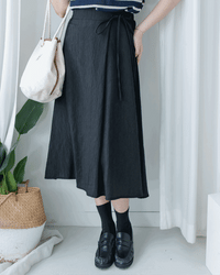 Ribbon Knot Pleated Skirt 側蝴蝶結顯瘦褶疊流線質感傘裙/ SK8939
