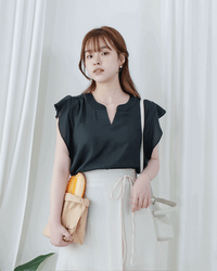 （夾位裡布設計) Ruffle Sleeve Blouse  荷葉手袖修飾手臂質感上衣/ TP9221