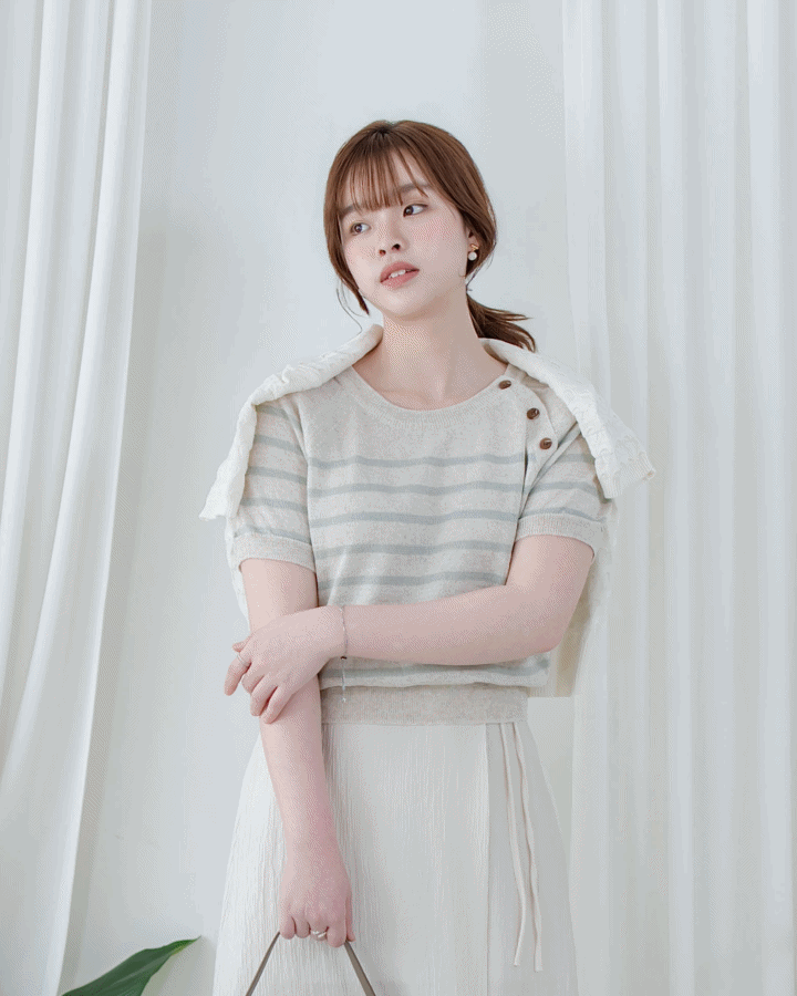 Nautical Knit Top 夏日側鈕扣裝飾條紋線衫/ TP9218