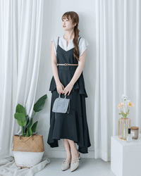 Chiffon Flowing Dress 飄逸雪紡層次綁帶連衣裙/ DS1113 (Black sold out)
