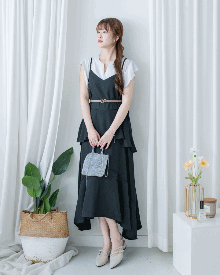 Chiffon Flowing Dress 飄逸雪紡層次綁帶連衣裙/ DS1113 (Black sold out)