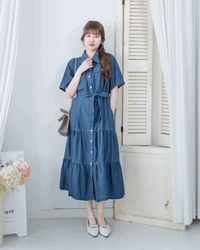 Denim Dress 牛仔層次修腰傘形連衣裙/ DS1119（pre-order 5月28截單)