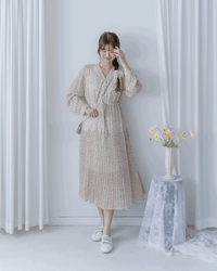 [Style 5] Dot Branches Dress 點點花枝印花雙層細褶質感連身裙/ DS1074（優惠至 2月13日）