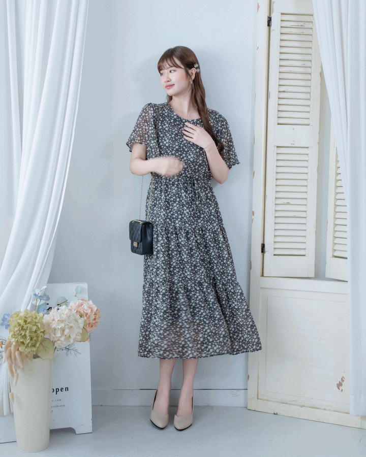 Daisy Dress 琉璃光感精緻印花修腰連衣裙/ DS1122 (Pre-order 5月28截單)