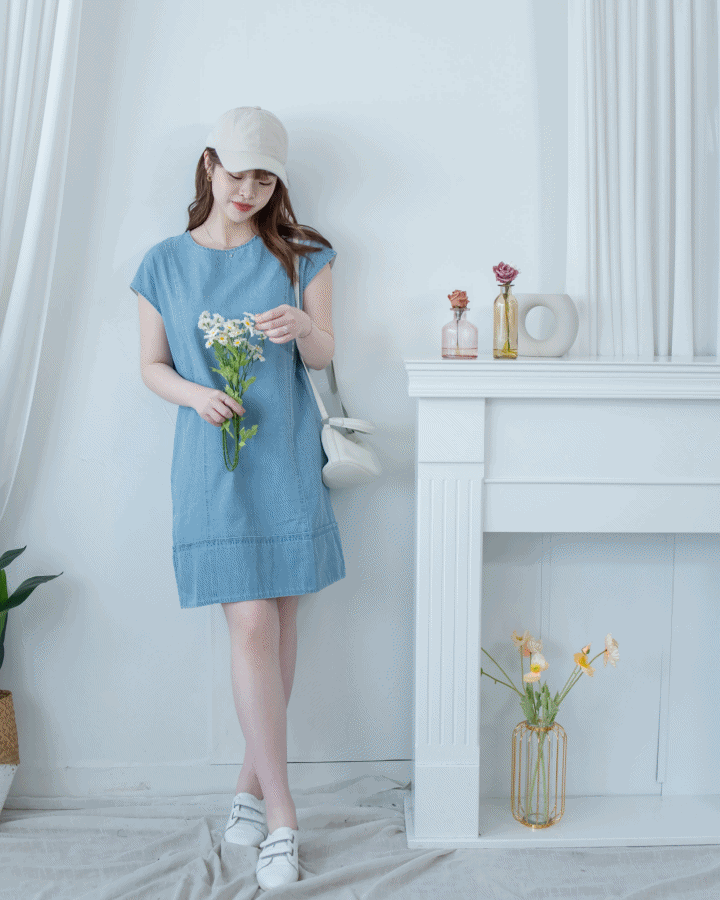 Denim Aline Dress 隨性輕身拼線設計膝上牛仔連身裙/ DS1116