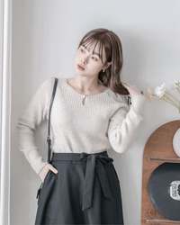 Pearl Top 珍珠領羅紋設計上衣/ KT8186