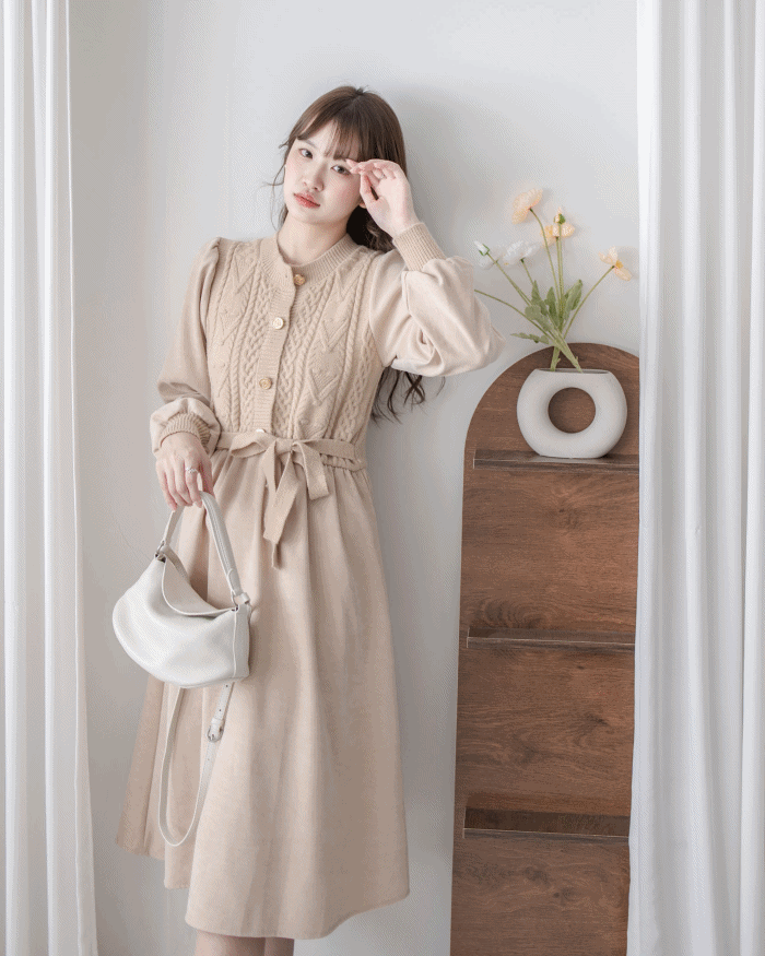 Braid Dress 麻花紋針織背心假兩件連身裙/ DS1025