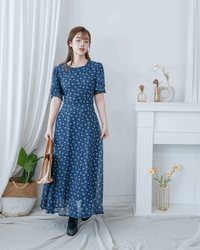 Chiffon Ribbon Dress 荷葉袖雪紡花束絲帶腰帶連身裙/ DS1133 (pre-order ivory/navy)