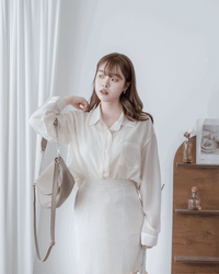 Pastel Yellow Lace Shirt Set 淡黃色花邊層次恤衫套裝/ SE8082