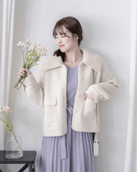 Knit Collar Coat （可折卸）針織領口綿綿微絨大衣/ JK8128