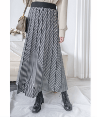 Pleated Pattern Knit Skirt 千鳥格設計感針織彈性百褶裙 / SK8920