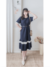 Navy Ruffle Dress 深藍彈性舒適波浪裙擺連身裙/ DS9874