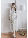 Lavender Daisy Dress 紫藍線條花顯腿長弧腰身口袋連身裙/ DS9997 (pre-order 10月9截單)