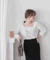 Suede Shine 後背蝴蝶光澤絨面橡筋手袖, Blouse/ TP8923 (midnight blue sold out)