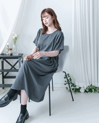 Bonnie Dress 側鈕扣修腰後開叉連身裙/ DS1143