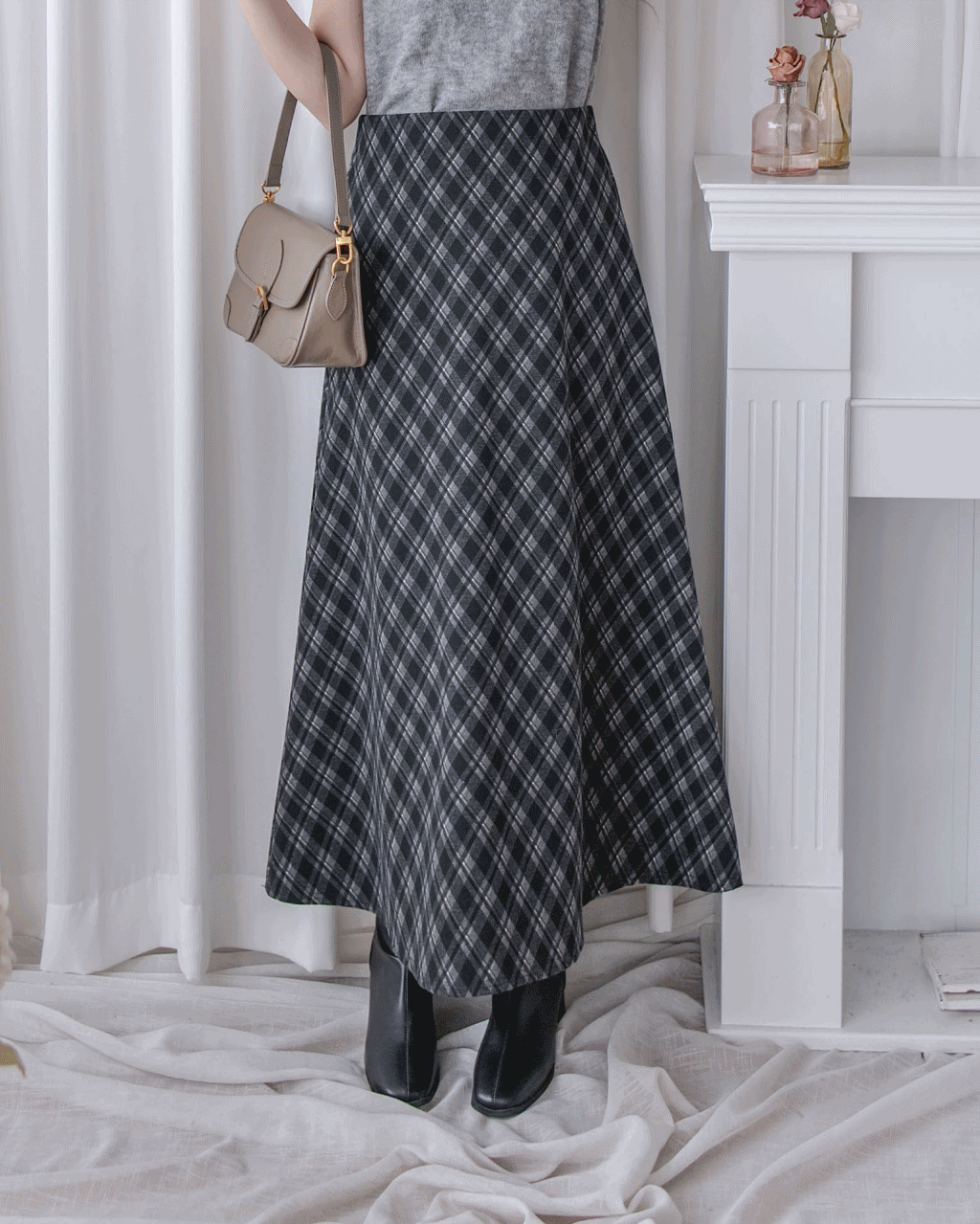 Rhombus Skirt 菱格紋隱形鬆緊帶A字裙/ SK8925 (pre-order Black 1月25截單)