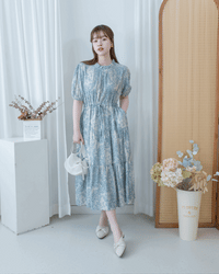 Shadow Floral Dress 湖水花影花邊領口修腰連身裙/ DS1117