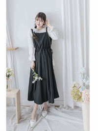 Vest Dress 平口側綁繩修腰腰下車褶背心裙/ DS9998