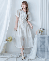 Round Neck Dress 質感中排鈕氣質傘袖長裙 / DS1185 (Pre-order)