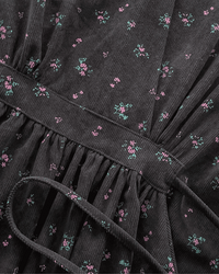 Floral Dress 燈芯絨印花顯腿長弧腰連身裙/ DS1024 (pre-order 11月24截單)