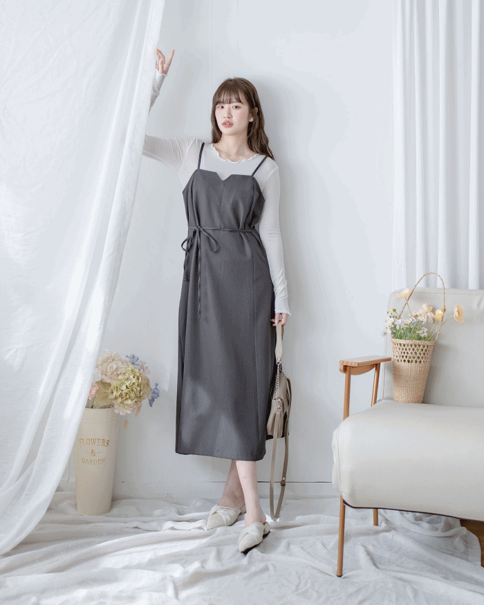 Geometric Vest Dress 幾何剪裁質感面料修飾線條吊帶長裙/ DS1081