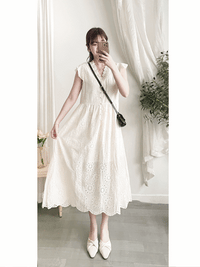 Ivory Sunflower Dress 通花荷葉手袖花邊連身裙/ DS9870
