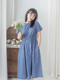 【現貨限量回歸】Denim 車線設計修腰牛仔連身裙 Dress/ DS9912
