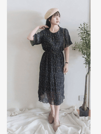 Patterned Lace Floral Dress 格紋通花感印花修腰連身裙/ DS9886