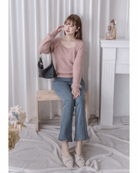 Square collar Mellow Top 顯鎖骨方領親膚針織上衣/ KT8192 (pre-order ivory/softpink 1月25截單)