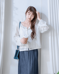 Lace Cardigan 防皺法式幾何通花針織外套或上衣/ CD8158