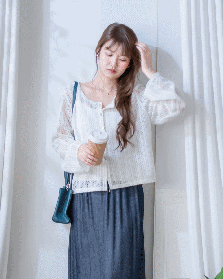Lace Cardigan 防皺法式幾何通花針織外套或上衣/ CD8158