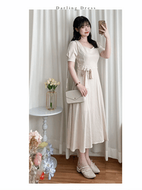 Darling Dress V形方領修腰搖曳裙擺連身裙/ DS9880