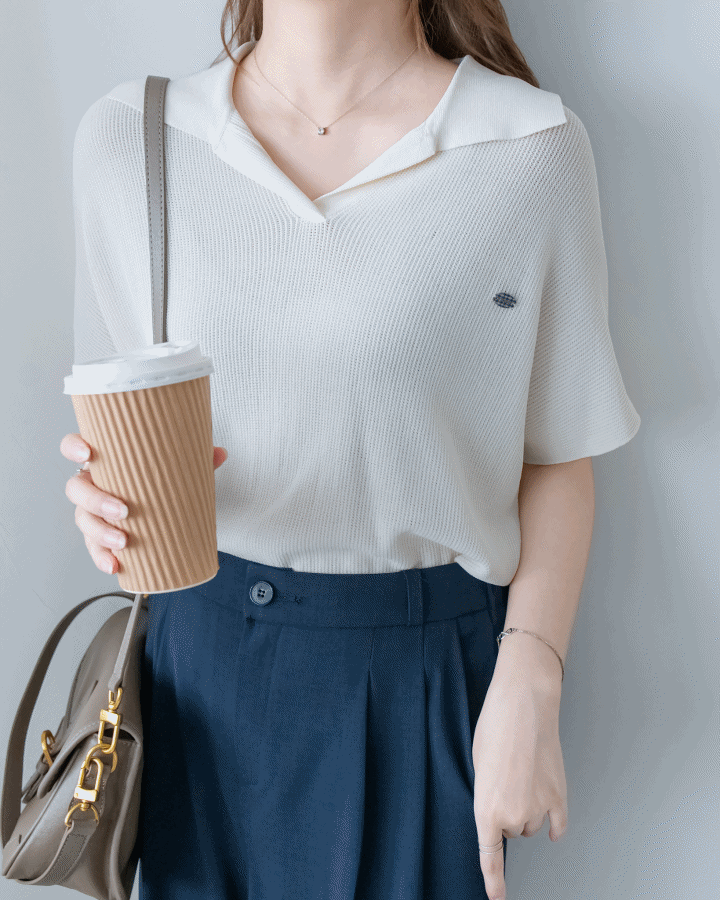 Knit Collar Top 無袖線防皺薄翻領針織衫/TP9235