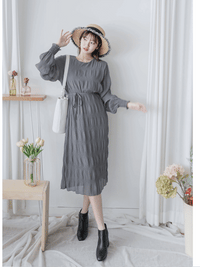 Ruffle Dress 雪紡全裡布皺紋細褶手袖修腰連身裙/ DS9990 (pre-order 10月9截單)