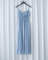 Misty Floral Dress 霧藍花束設計修腰吊帶連身裙/ DS1187