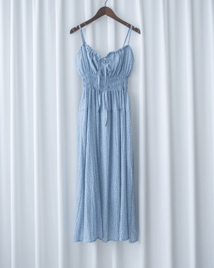 Misty Floral Dress 霧藍花束設計修腰吊帶連身裙/ DS1187